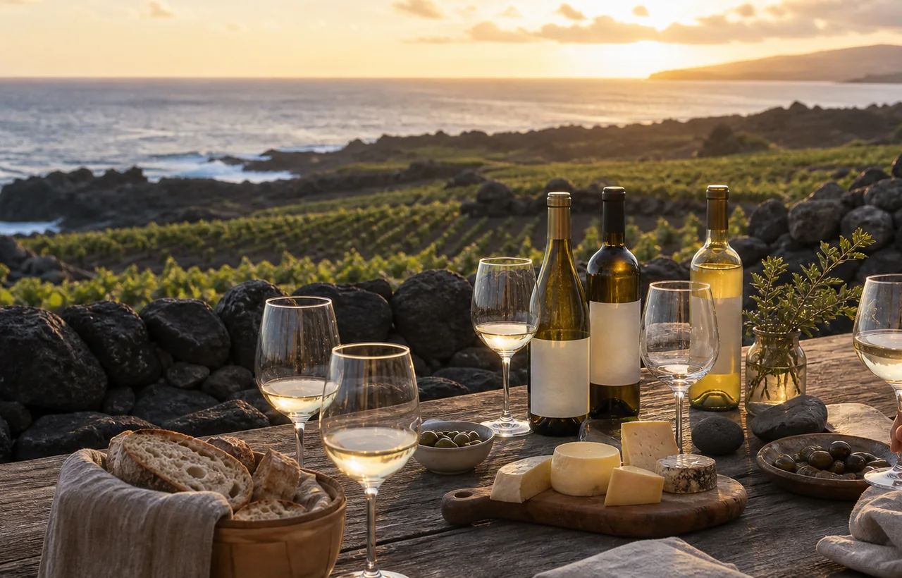 Prova privada de vinhos junto a vinhas vulcânicas